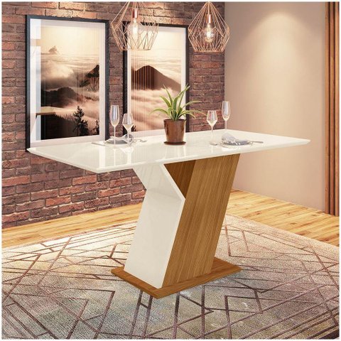 Mesa De Jantar Tampo Em Mdf 160cm Vidro Juanita Casa 812 Nature Off White