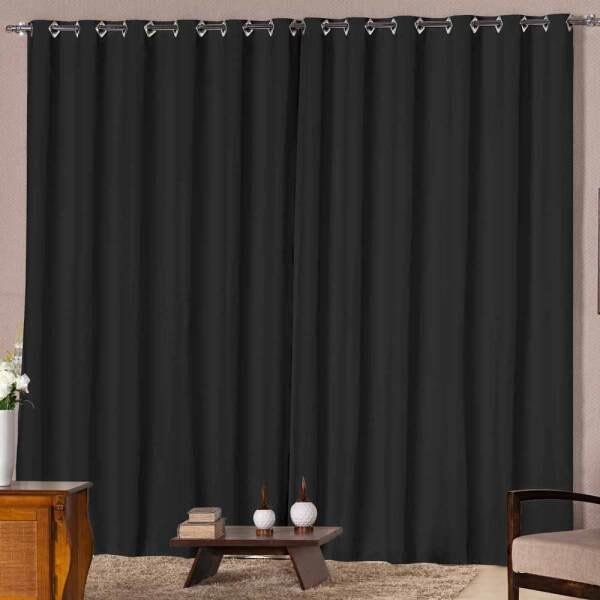 Cortina Solaris Blackout de Tecido 4M x 2,50M com Ilhós Cromado - Preto - 1