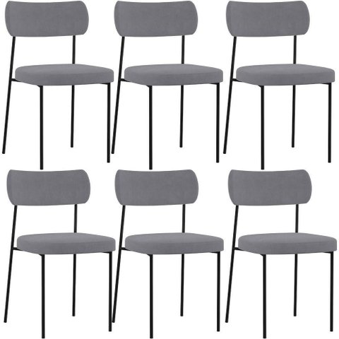 Kit 06 Cadeiras Sala de Jantar L02 Suede Cinza