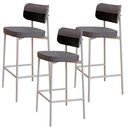 Ver imagem 1 de Kit 03 Banquetas Alta Bar Cozinha Sala de Jantar Aço Branco Kaira C01 Linho Cinza Courino Preto - Ly