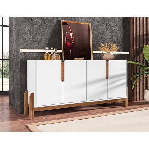 Balcão Aparador Buffet Lizz 4 Portas - 6 Cores:branco/cedro