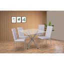 Ver imagem 1 de Conjunto: Mesa Sala Jantar Volga C/ Tampo de Vidro 90cm e 4 Cadeiras Amsterdã Niquel - Courano