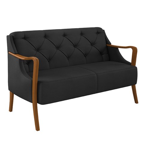 Poltrona Namoradeira Decorativa 2 Lugares Braços em Madeira Hand PU Preto - Gran Belo