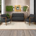Ver imagem 2 de Poltrona Namoradeira Decorativa 2 Lugares Braços em Madeira Hand PU Preto - Gran Belo