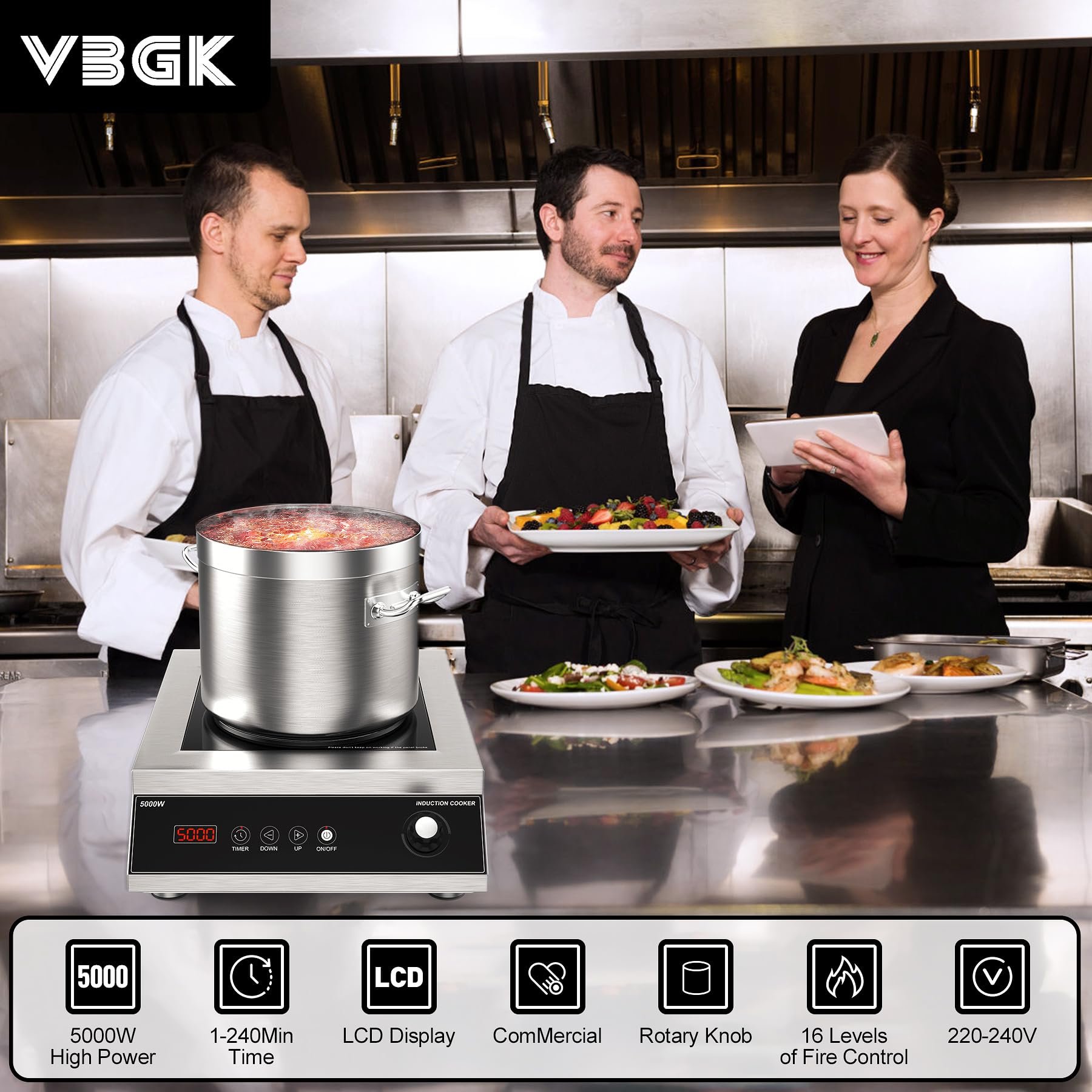 Vbgk Cooktop de Indução Profissional, 5000w, 16 Níveis, Timer 4h, 220v - 2