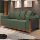 Ver imagem 1 de Sofá 03 Lugares para Sala de Estar 178 cm Khali B04 Linho Verde Couríssimo Preto - Lyam Lyam Decor