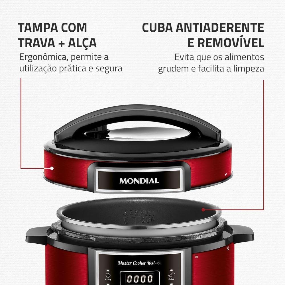 Panela de Pressão Elétrica Digital 6l Mondial Vermelho/inox Pe-60-6l-ri 127v/60hz - 6