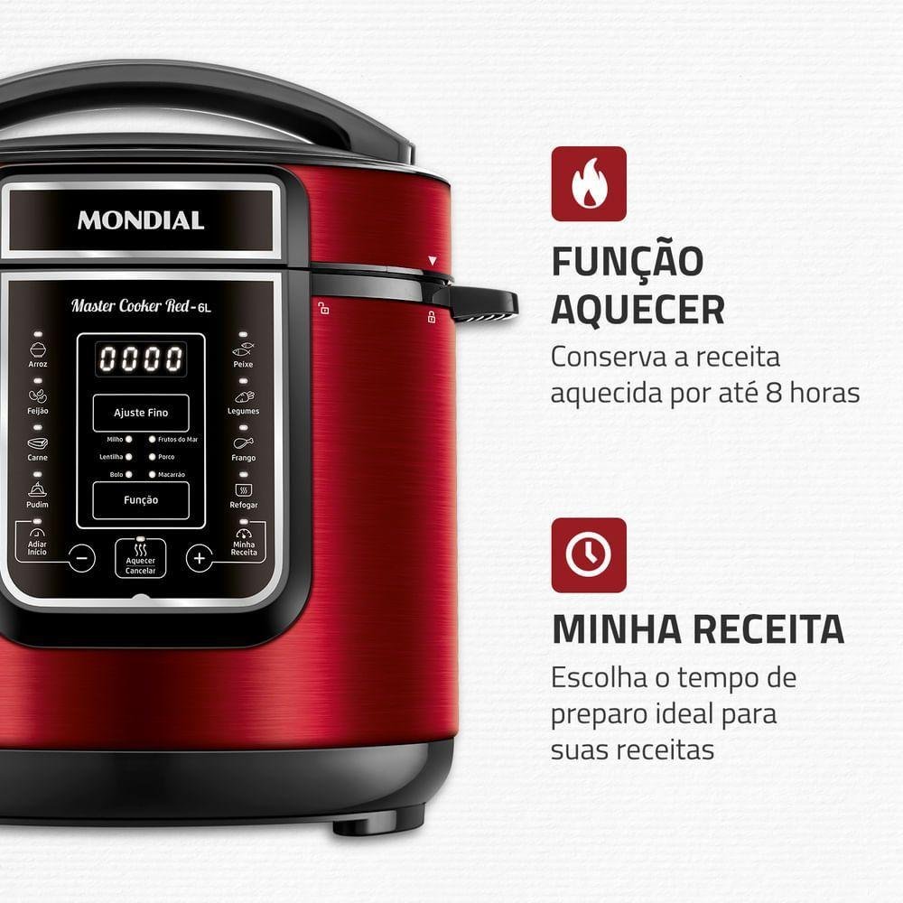 Panela de Pressão Elétrica Digital 6l Mondial Vermelho/inox Pe-60-6l-ri 127v/60hz - 9