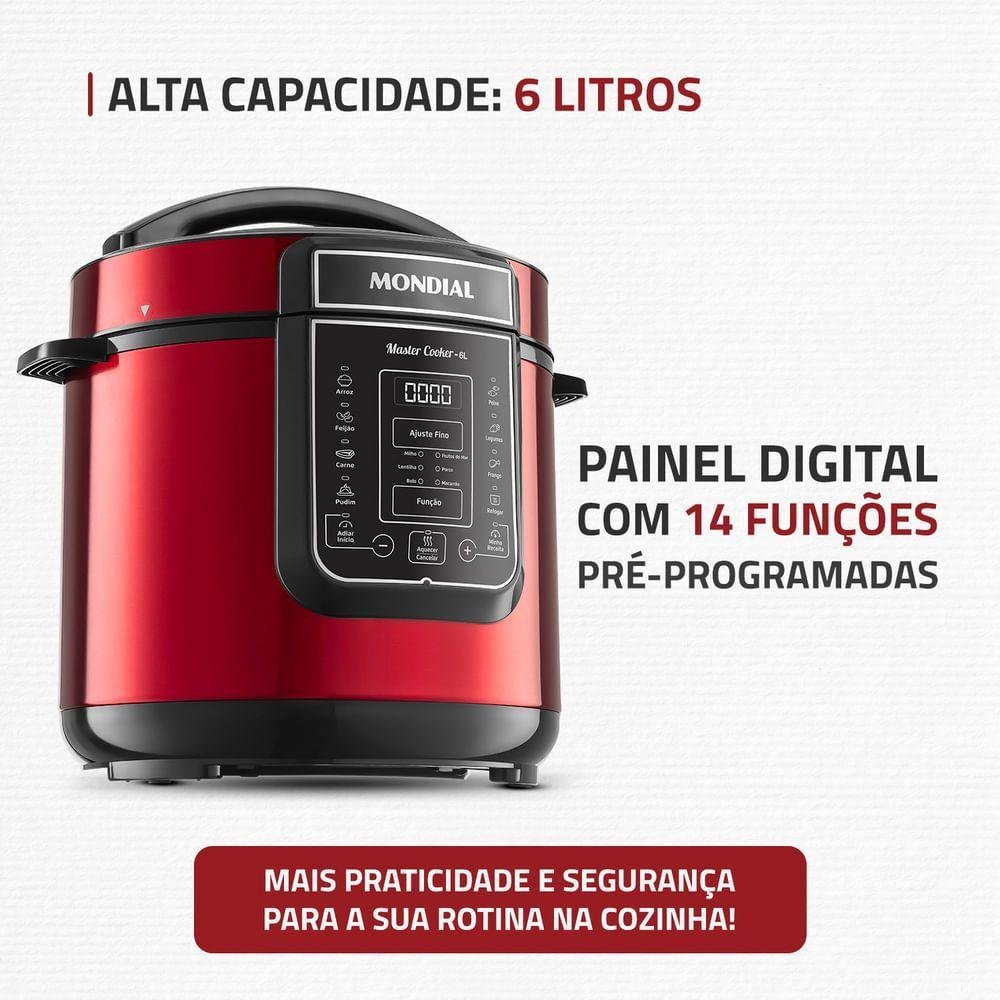 Panela de Pressão Elétrica Digital 6l Mondial Vermelho/inox Pe-60-6l-ri 127v/60hz - 7