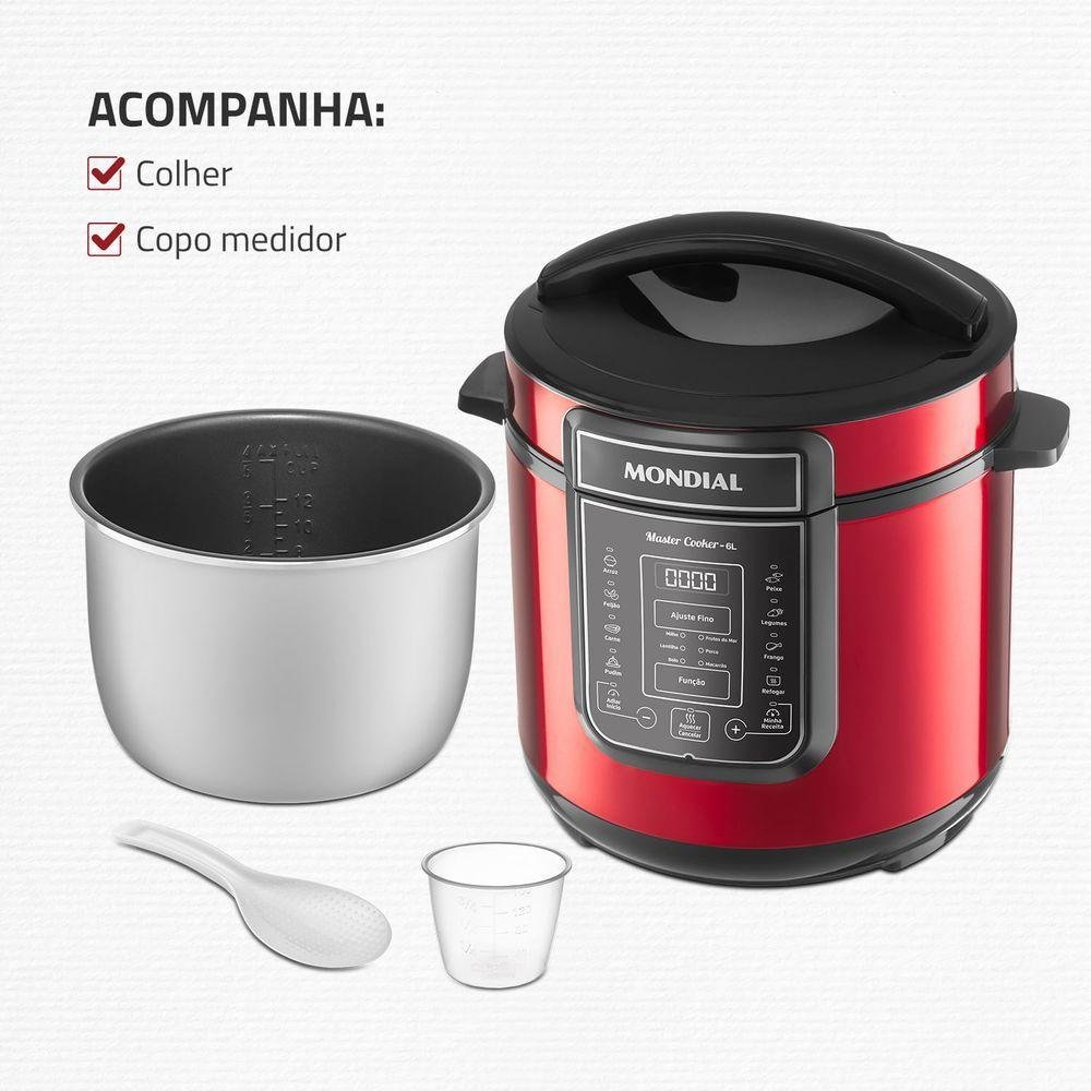 Panela de Pressão Elétrica Digital 6l Mondial Vermelho/inox Pe-60-6l-ri 127v/60hz - 2