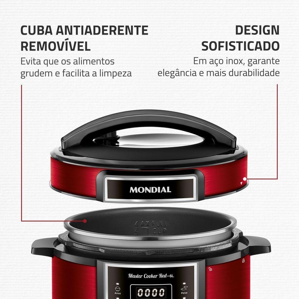 Panela de Pressão Elétrica Digital 6l Mondial Vermelho/inox Pe-60-6l-ri 127v/60hz - 10