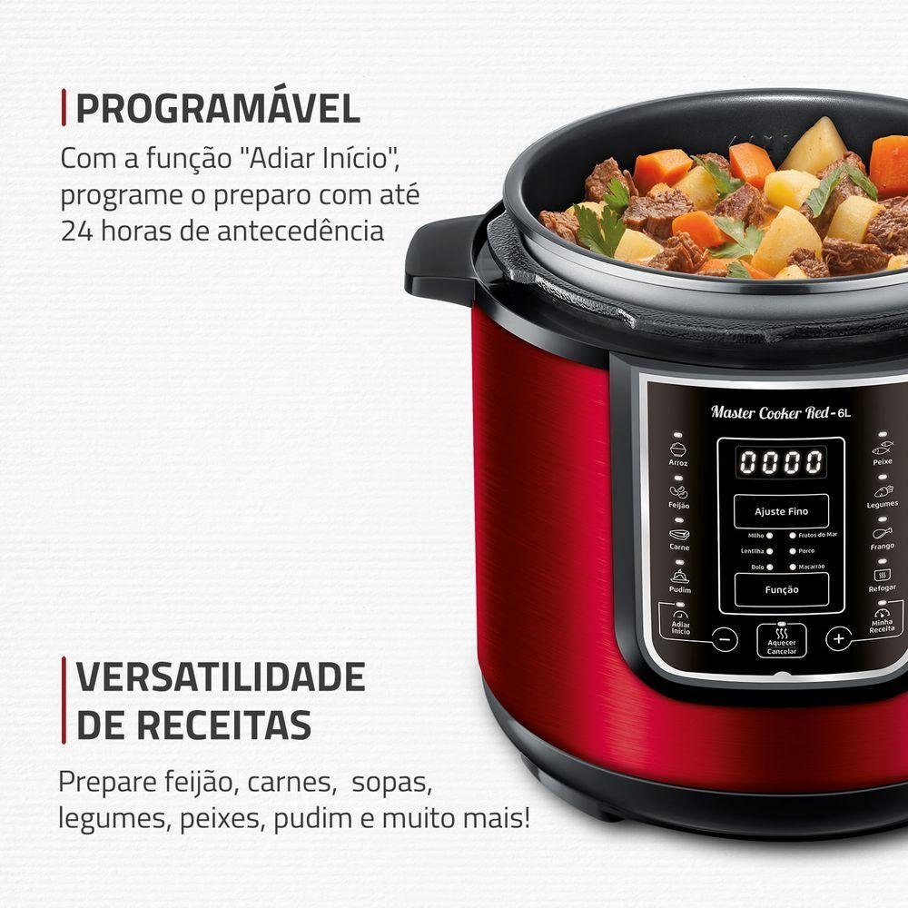 Panela de Pressão Elétrica Digital 6l Mondial Vermelho/inox Pe-60-6l-ri 127v/60hz - 12