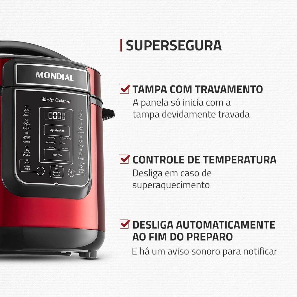 Panela de Pressão Elétrica Digital 6l Mondial Vermelho/inox Pe-60-6l-ri 127v/60hz - 5