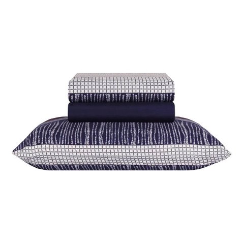 Jogo de Lençol Duplo Solteiro Paco Milano Logan Azul Marinho