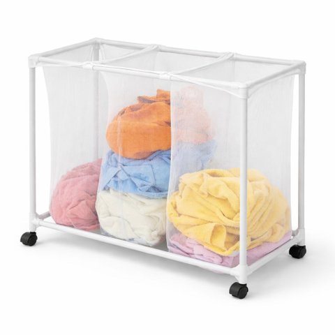 Cesto Roupa Suja 3 Divisórias Rodas Organizador Lavanderia