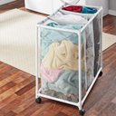 Ver imagem 2 de Cesto Roupa Suja 3 Divisórias Rodas Organizador Lavanderia