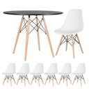 Ver imagem 1 de Conjunto de Mesa de Jantar Eames Eiffel Redonda 120cm Tampo de Madeira Preto com 6 Cadeiras Brancas