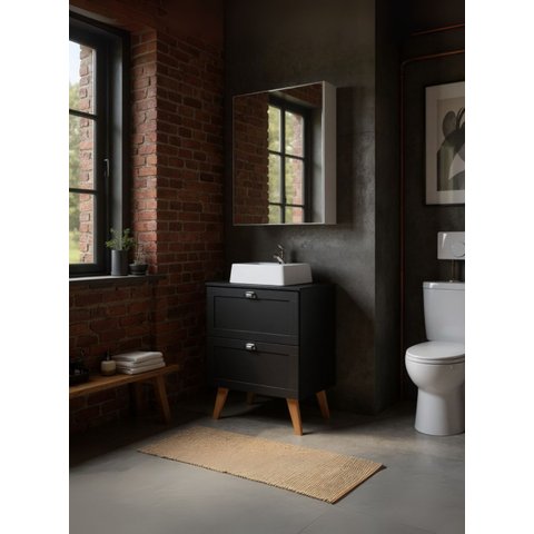 Gabinete para Banheiro com Tampo Cuba e Armario 60cm Retro Mdf Grafite Milano - On Móveis