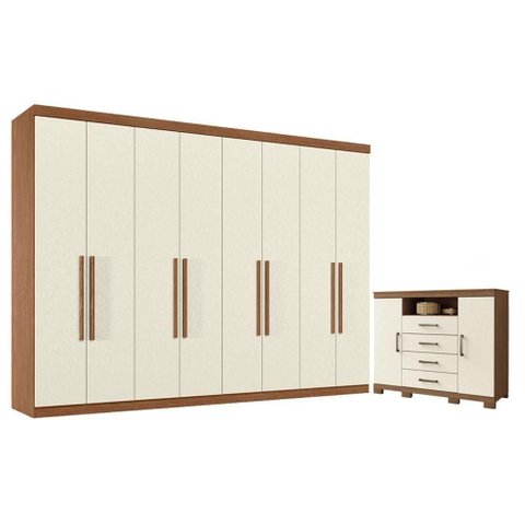Guarda Roupa Casal Master New 8 Portas 4 Gavetas MDP Cômoda Havana Jatobá Areia Santos Andirá