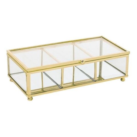 Porta Jóias Transparente e Dourado