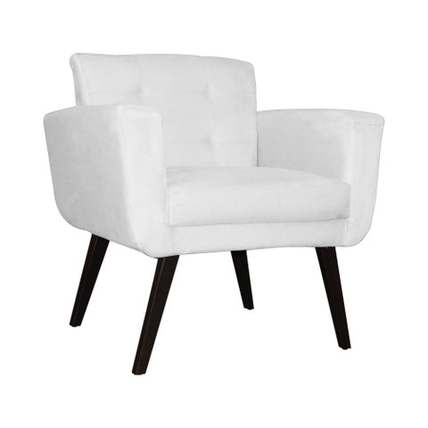 Poltrona Decorativa Geovana Couro Branco Pés Madeira Ms Decor