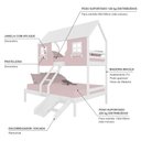 Ver imagem 3 de Beliche Casal/ Solteiro Casinha Encantada com Kit Escada/ Escorregador Madeira Maciça Rosa/ Branco