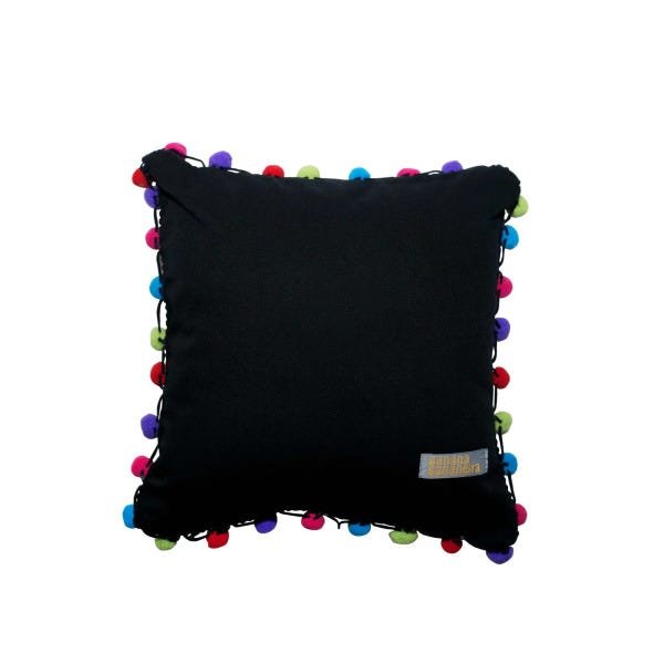 Almofada pompom 25 cm x 25 cm preta - 2