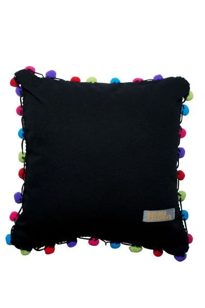 Almofada pompom 25 cm x 25 cm preta - 1