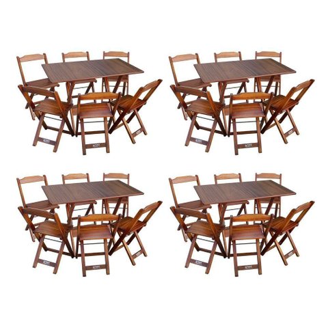 Kit 4 Conjuntos de Mesa Dobráveis de Madeira 70x110cm com 6 Cadeiras Imbuia