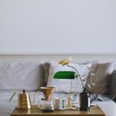 Ver imagem 2 de Luminária De Mesa Metal Vidro Dourado Verde Yamamura