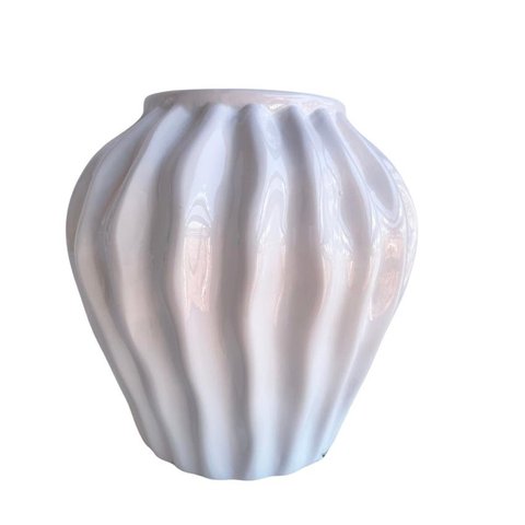 Vaso centro de mesa cerâmico branco c/ trabalhado ondulação