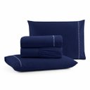 Ver imagem 1 de Jogo de Lençol Casal Padrão Premium Soft 600 Fios Micropercal Azul Marinho Ponto Palito Toque Macio 