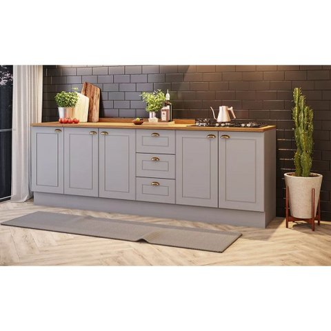 Balcão Modulado 240cm de Cozinha com Espaço para Cooktop Americana Henn