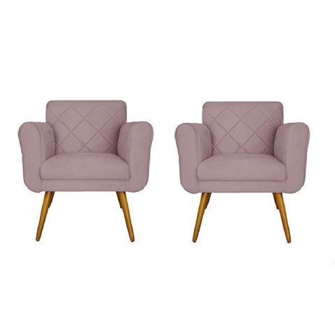 Jogo 02 Poltronas Estofadas Decorativas Para Consultório Isabella Suede Rosê- LM DECOR