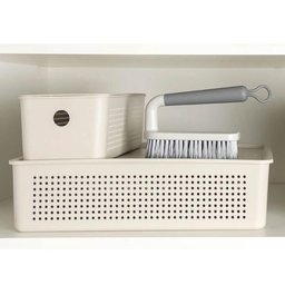 Cesto Organizador 27x12x9cm Flow Bege Caixa Organizadora 3l Lavanderia Banheiro - 4