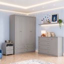 Ver imagem 1 de Conjunto para Quarto Juvenil Guarda-Roupa + Cômoda + Mesa de Cabeceira Americano Cinza Henn