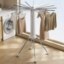 Ver imagem 4 de Varal Roupa Chao Dobravel 2 Andares 360 Graus Retratil Portatil Rodinhas Cabide Seca Estende Lençol