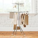 Ver imagem 5 de Varal Roupa Chao Dobravel 2 Andares 360 Graus Retratil Portatil Rodinhas Cabide Seca Estende Lençol 