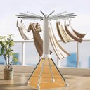 Ver imagem 6 de Varal Roupa Chao Dobravel 2 Andares 360 Graus Retratil Portatil Rodinhas Cabide Seca Estende Lençol 
