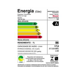 Aquecedor 17 Litros Rinnai E171 Gás Natural Branco - 6