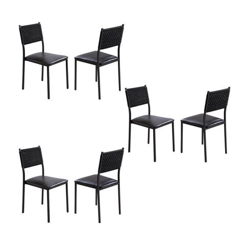 Cadeiras para Sala de Jantar 6 Unidades Bali Courino Preto Fosco Náutica Preto