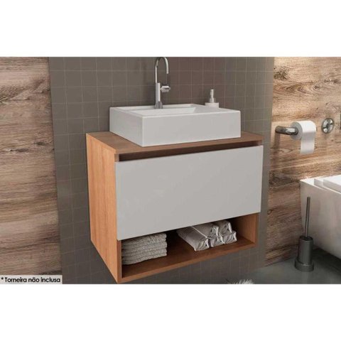 Conjunto de Banheiro Balcão Suspenso Bn3606 C- Cuba Pia Bn3600 60cm Cor Amêndoa-branco - Tecno