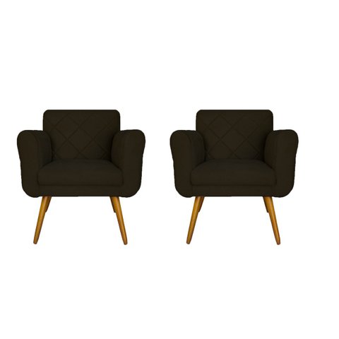 Kit 02 Poltronas Decorativa Sala Recepção Em Tressê Isabella Suede Marrom- LM DECOR