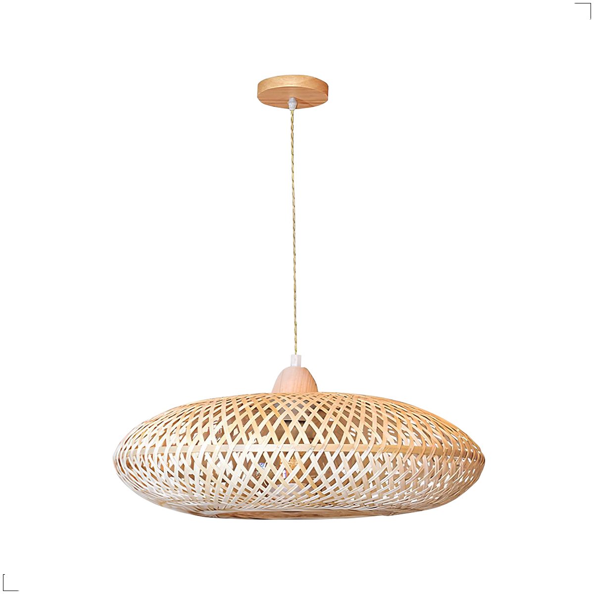 Lustre Pendente Palha Bambu Trançado Natural Madeira 1x E27 e Madeira Ø60cm