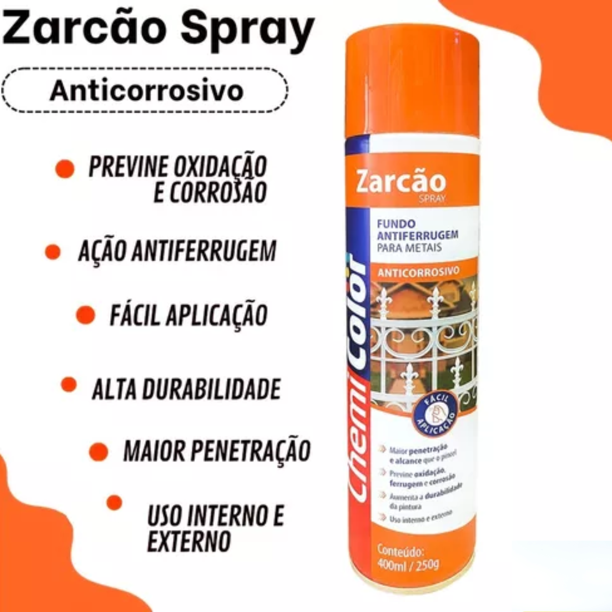 Kit 3 Unidades Zarcão Spray Chemicolor Laranja 400ml - 2