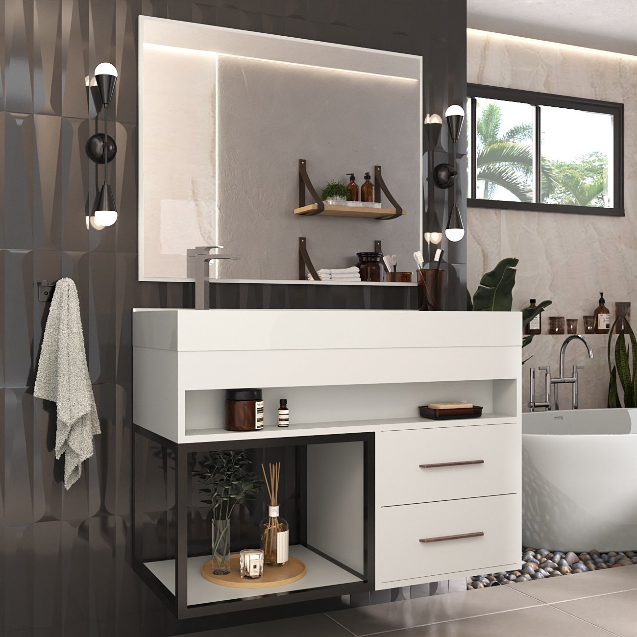 Gabinete para Banheiro com Cuba e Espelheira New Plus Branco - Moville - 1