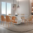 Ver imagem 1 de Conjunto para Sala de Jantar Mesa Sarah em Madeira Tampo 180cm com Vidro e 6 Cadeiras Roma Off White
