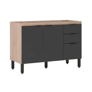 Gabinete de Cozinha Modulado Balcão Firenze 3 Portas e 2 Gaveta S/ Tampo P/pia 120cm Avena/grafito