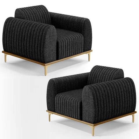 Kit 2 Poltronas Decorativas Base Gold Molino D06 Linho D-465 Chumbo - Mpozenato