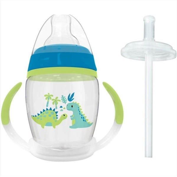 Copo com Alça e Canudo Extra 250 ml Dinossauro Azul 10691 - Buba